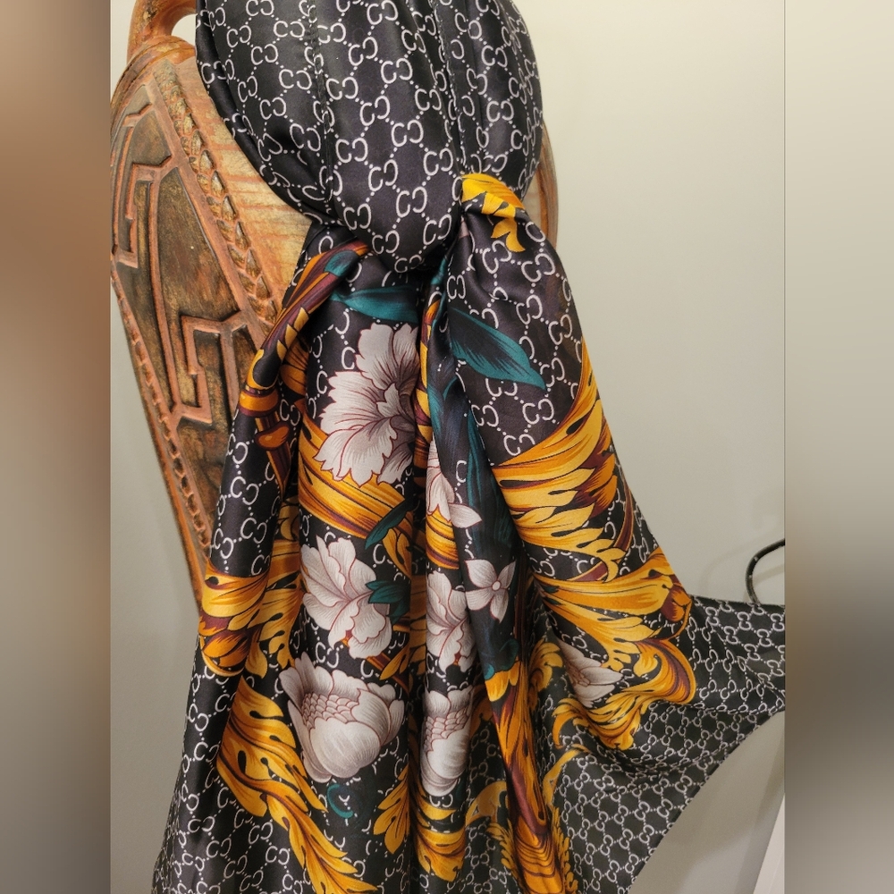 Oversized Black Baroque Print Silk-Like Scarf/Shawl/Hijab/Beach Cover Up NWOT - Picture 11 of 12